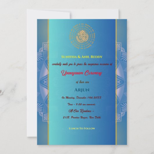 Upanayanam aka Hindu Holy Thread Janeu Zeremonie O Einladung (Vorderseite)