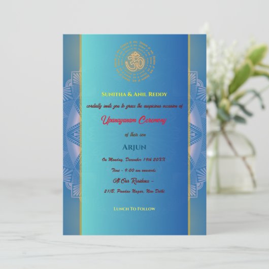 Upanayanam aka Hindu Holy Thread Janeu Zeremonie O Einladung (Stehend Vorderseite)