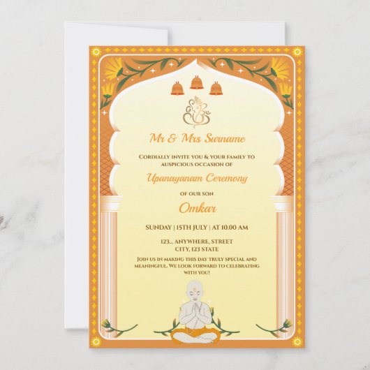 Upanayanm Invitation Card, Thread Ceremony Card Einladung (Vorderseite)