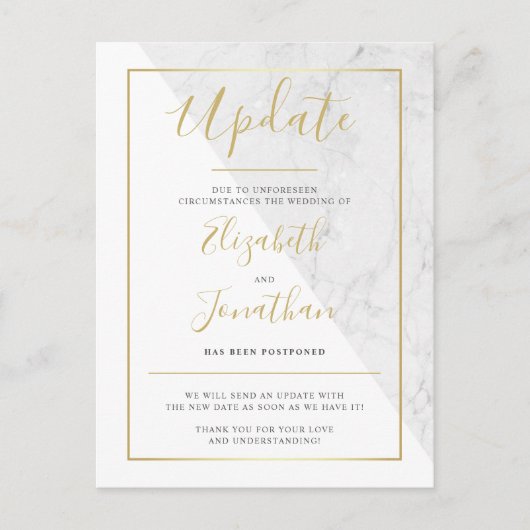 Update Ankündigung Chic Gold White Marble Hochzeit (Vorderseite)