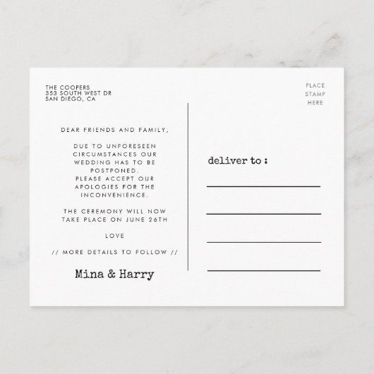 Update-Ankündigung für Hochzeitstag Postkarte (Rückseite)