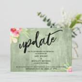 "Update" Blume Grünes Holz verschoben Hochzeit Einladung (Stehend Vorderseite)
