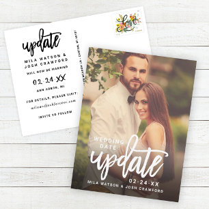 Update Brushed Script Wedding Foto Save the Date Ankündigungspostkarte