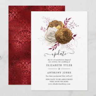 Update für die Hochzeit von Weiß, Burgund und Gold Einladung