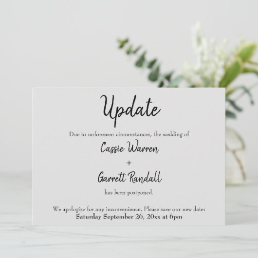 "Update" - Hochzeitdatum schwarz auf grauer Karte (Stehend Vorderseite)