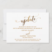 Update storniert Wedding Gold Hearts Script Card Einladung (Vorderseite)