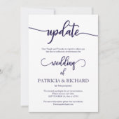 Update verschoben Hochzeiten Navy Blue Script Einladung (Vorderseite)