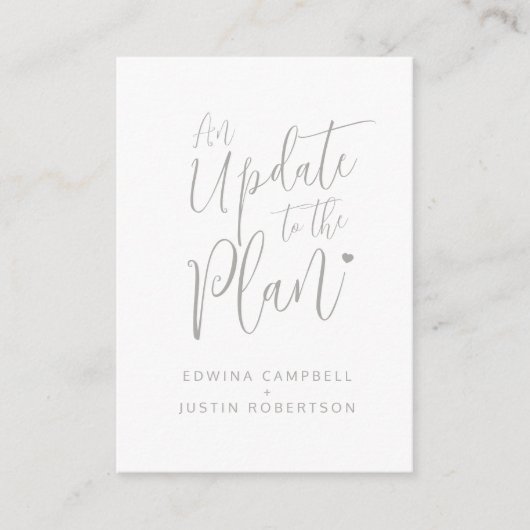 Update zur Planung der Hochzeit des grauen weißen Begleitkarte (Vorderseite)