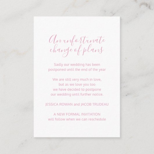 Update zur Planung einer rosa weißen Herzhochzeit  Begleitkarte (Rückseite)