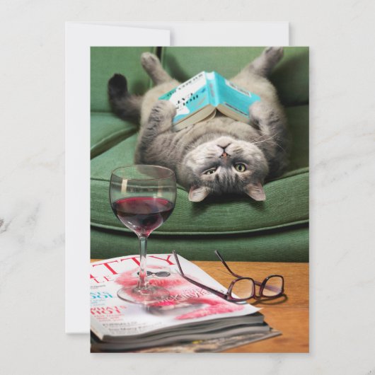 Updown Cat Reading Book Einladung (Vorderseite)