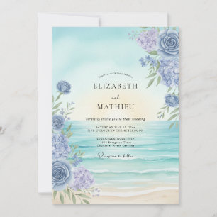 Uperiwinkle-Aquafarben gemalte Hochzeit Einladung