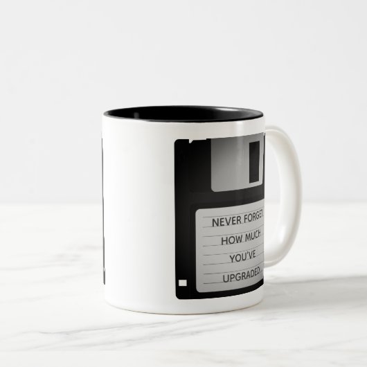 Upgrade-Angebot für motivierend Diskettenlaufwerke Zweifarbige Tasse (VorderseiteRechts)