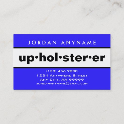 Upholsterer Bold Blue und White Visitenkarte (Rückseite)