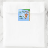 Upload Monkey / lustiges Booklabel für Kinder Quadratischer Aufkleber (Tasche)