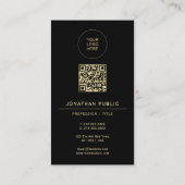 Upload Your Logo Here Modern QR Code Black & Gold Visitenkarte (Rückseite)