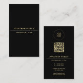 Upload Your Logo Here Modern QR Code Black & Gold Visitenkarte (Vorne/Hinten)