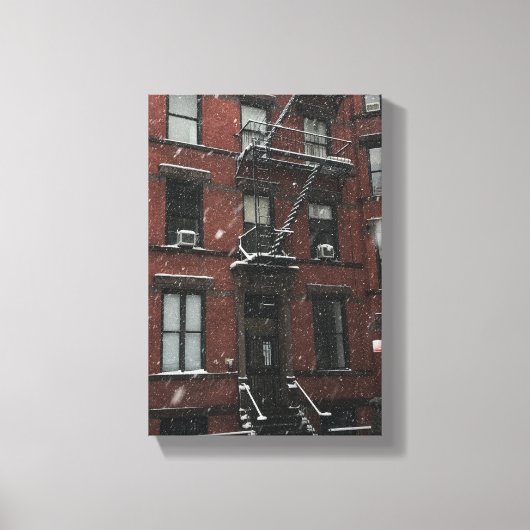 Upper West Side Brownstone Fire Escape NYC Schnee Leinwanddruck (Vorderseite)