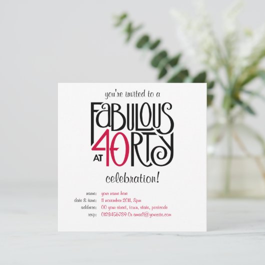 üppig bei 40 rot einladung (Stehend Vorderseite)