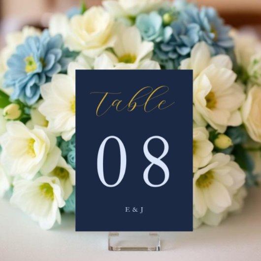 Üppige blaue Hochzeit Tischnummer