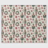 Üppige Blumen mit Weihnachtsnussknacker Geschenkpapier (Flach)