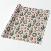 Üppige Blumen mit Weihnachtsnussknacker Geschenkpapier (Ungerollt)