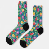 Üppige Blumengarten-Aquarellmuster Socken (Linkes Detail)
