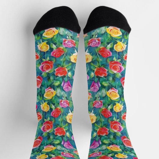 Üppige Blumengarten-Aquarellmuster Socken (Oben)