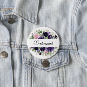 üppige Blüten   Brautparty für Lila und rosa Rosen Button