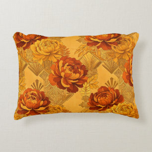Üppige Blüten Golden Orange Art Deco Dekokissen