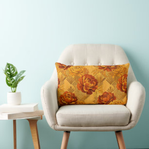 Üppige Blüten Golden Orange Art Deco Lendenkissen