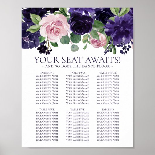 üppige Blüten | Lila und PInk Rose Seating Chart Poster (Vorne)