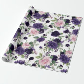 üppige Blüten | Lila und rosa Blumenmuster Geschenkpapier (Ungerollt)