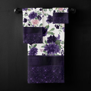 üppige Blüten Lila und rosa Blütenschimmer Badhandtuch Set