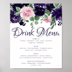 üppige Blüten Lila und rosa Garland Drink Menu Poster
