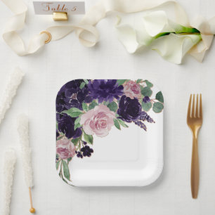üppige Blüten   Lila und rosa Rose Bouquet Pappteller