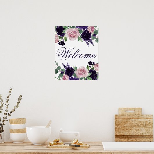 üppige Blüten | Lila und rosa Rosen Willkommen Poster (Küche)