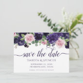 üppige Blüten | Lila und rosa Rosengarten Save The Date (Stehend Vorderseite)