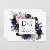 üppige Blüten | Lila und Rosa Save the Date Ankündigungspostkarte (Vorne/Hinten)