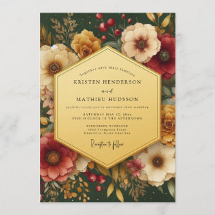 Üppige botanische Hochzeit in Smaragdgrün Einladung