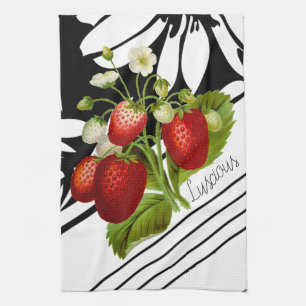 Üppige Erdbeeren auf Schwarz-Weiß-Grafik Geschirrtuch
