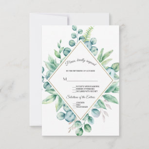 Üppige Eukalyptus-Diamant-Goldene Hochzeit RSVP Karte