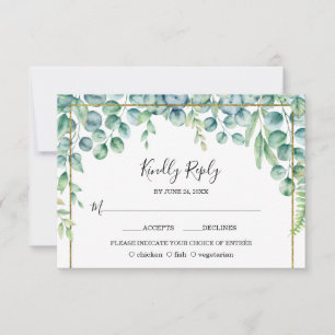 Üppige Eukalyptusblätter Goldrahmen Hochzeit RSVP Karte