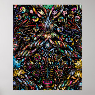 ÜPPIGE FARBENFROHE BOTANISCHE VOLKSKUNST POSTER
