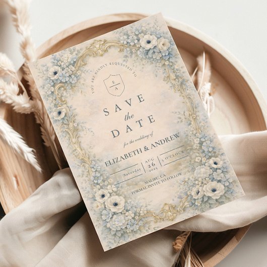 Üppige florale barocke Hochzeit Save The Date