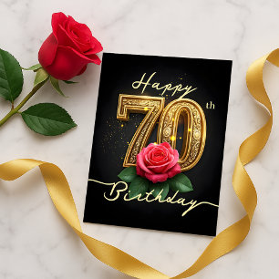 Üppige Glänzende Goldene 70. Geburtstags-Rose Schr Postkarte