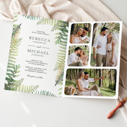 Üppige grüne Farne Foto-Collage QR-Code Hochzeit Einladung