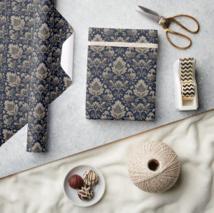 Üppige Navy-Blumenvergoldung Geschenkpapier