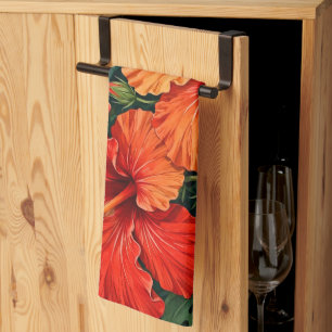 Üppige orange Hibiskus-Dschungelblumen tropisch Geschirrtuch