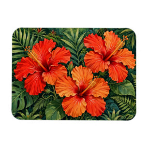 Üppige orange Hibiskus-Dschungelblumen tropisch Magnet