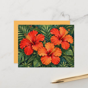 Üppige orange Hibiskus-Dschungelblumen tropisch Postkarte